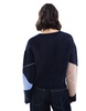 ASOS DESIGN knitted crew neck cardigan with gold button in navy argyle pattern