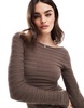 Bershka low back knitted midaxi dress in chocolate