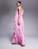 AFRM Trista mesh ruffle maxi dress with lace panels in lilac