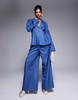 ASOS LUXE chambray wide leg tailored pants in blue - part of a set