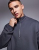 ASOS DESIGN premium heavyweight boxy oversized quarter zip sweatshirt 400gsm in washed black