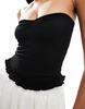Bershka shirred frill hem bandeau top in black