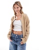 Brave Soul boucle zip up cardigan in camel