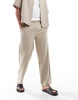 Bershka wide leg tailored pants in sand