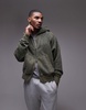 Topman premium heavyweight oversized acid wash zip through hoodie in washed khaki