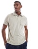 Brave Soul terrycloth polo shirt with camp collar in stone - part of a set
