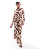 ASOS DESIGN chunky ribbed maxi dress with wrap waist in cow print