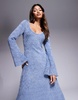 ASOS DESIGN supersoft fluffy scoop angel sleeve midi dress in blue
