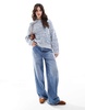 ASOS DESIGN knitted collar sweater with twist neppy yarn in blue