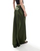 ASOS DESIGN Tall satin maxi skirt with lace trim in khaki