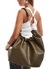 ASOS DESIGN ruched opening tote bag with chain handle in khaki