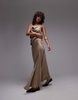 Topshop paneled seam satin wrap maxi skirt in champagne - part of a set
