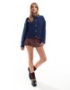 ASOS DESIGN crew neck cardigan with pockets in navy