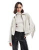 Bershka faux suede fringe detail jacket in ecru