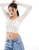 Bershka crochet v-neck top in ecru
