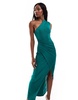 Aria Cove Exclusive slinky one shoulder thigh slit maxi dress in emerald