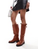 ASOS DESIGN Callie smart flat riding knee boots in tan