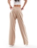 Mango light herringbone wide leg pants in brown