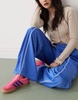 Monki wide leg pull on track pants with white piping in blue