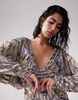 ASOS DESIGN embellished batwing mini dress in stone