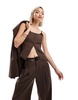 Bershka lace detail tailored vest in brown