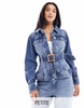 River Island Petite denim jacket with belted waist in blue