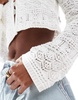 Bershka crochet button front cardigan in ecru