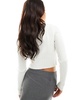 Bershka strap detail ribbed knitted top in white