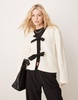 ASOS DESIGN teddy jacket with bow tie details in ecru