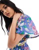 ASOS DESIGN mini cut out dress with godet skirt in blue floral print