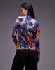 Topshop crinkle watercolor floral long sleeve top in multi