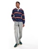 Another Influence striped long sleeve polo shirt in navy