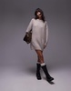 Topshop knitted oversized crew mini dress with exposed seam detail in oat