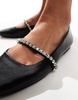 ASOS DESIGN Layla embellished mary jane ballet flats in black