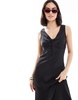 Brave Soul polka dot sleeveless satin dress in black