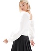 Pieces ruched jersey top with statement sleeves in white
