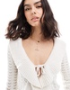 Bershka tie front cardigan in ecru