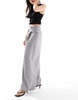Bershka wide leg tailored pants with belt detail in light gray