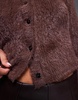 ASOS DESIGN fluffy button through long sleeve cardigan in chocolate
