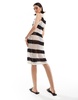 Brave Soul crochet midi dress in black and stone stripe