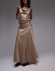 Topshop paneled seam satin wrap maxi skirt in champagne - part of a set