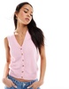Brave Soul sleeveless knitted vest with contrast buttons in pink