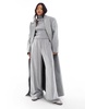 Bershka Petite drawstring waist wide leg pants in gray