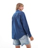 Levi's Teodora shine foil stripe western shirt in mid blue