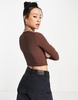 Bershka button down crop top in chocolate brown