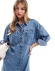 ASOS DESIGN denim maxi shirt dress in mid wash blue
