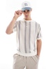 Bershka knit stripe t-shirt in beige