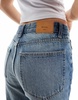 Bershka straight leg jeans in mid blue