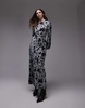 Topshop balloon sleeve maxi dress in gray abstract floral