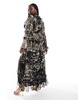 ASOS DESIGN Curve exclusive ruffle high-low hem midi dress in mono abstract print